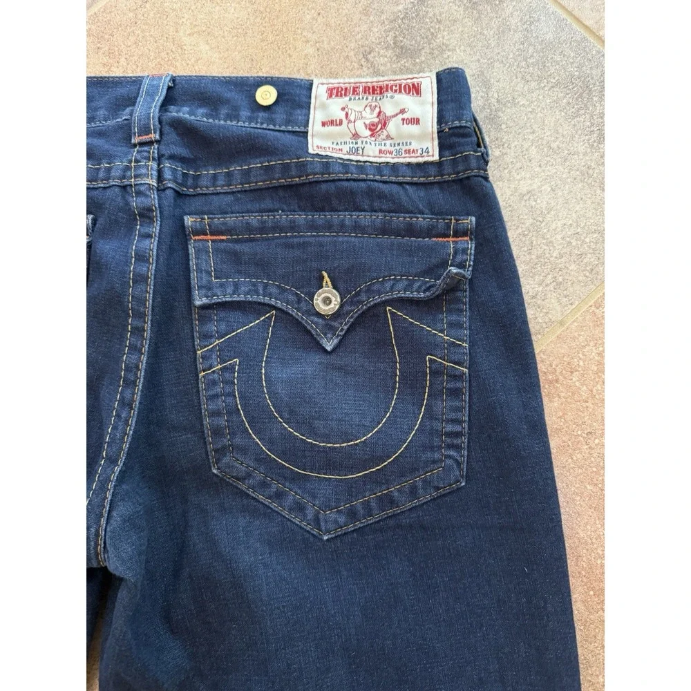 Men's Vintage Y2K True Religion-Made In USA-Orange Big T Jeans Row 36 Seat 34